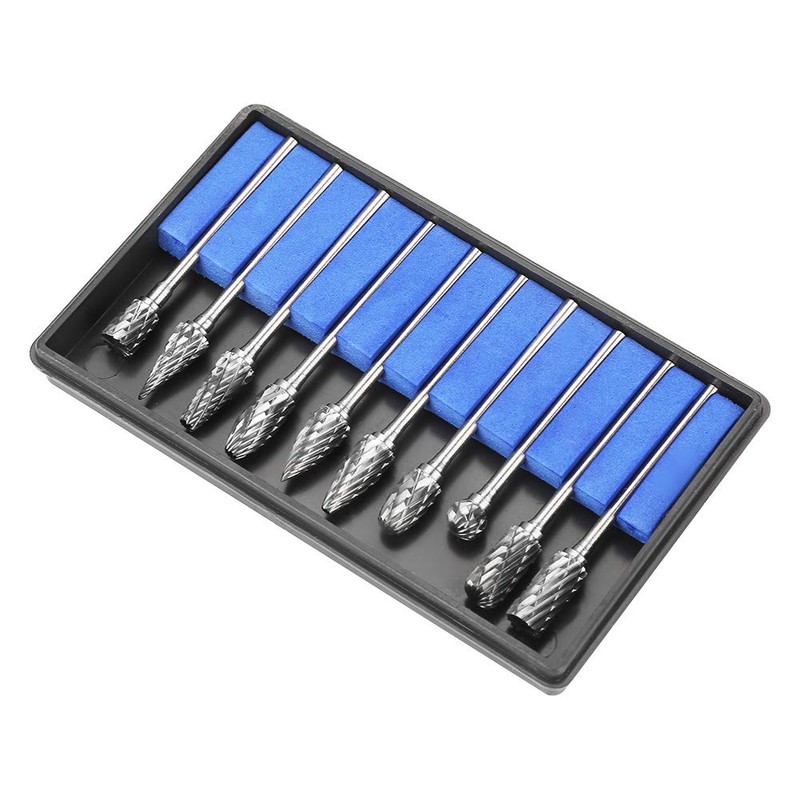 Rotary Burr Set, 10pcs 2.35*6mm Tungsten Carbide Rotary Files Metalworking