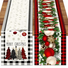 TOYPOPOR Set of 2 Christmas Table Runner, Buffalo Linen Christmas Trees Table Runner, Holly Tree Table Runner for Xmas Holiday Seasonal Winter Decoration Indoor Outdoor Party Wedding 108Inches