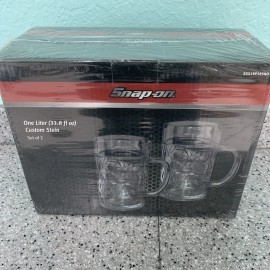 Snap-on Snap On Tools Set Of 2 Custom Glass Steins Mugs 1 Liter Brand New Sealed