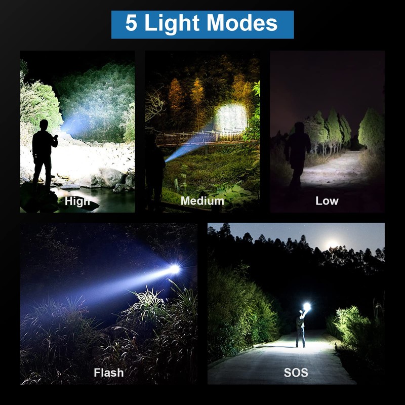 Rechargeable Flashlights 90000 High Lumens - 2 Pack, Super Bright