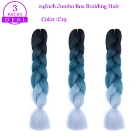 Jumbo Box Braiding Hair Extensions 24 Inch Colored Braiding Hair 3 Packs Ombre Twist Crochet Braids Hair Extension for Women High Temperature Synthetic Fiber(24",C19)