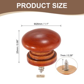 sourcing map 8Pcs Round Wood Drawer Knob, 1.1" x 0.98" Self-Tapping Solid Wood Handle Round Cabinet Knob Mushroom Shape Wooden Knobs for Furniture Dresser Wardrobe, Orange