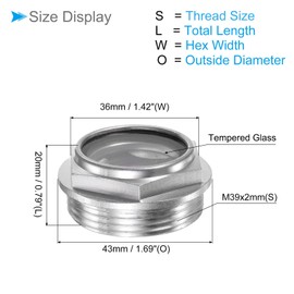 CoCud Air Compressor Oil Sight Glass, | M39x2mm Male Thread | Aluminum Hex Head Oil Liquid Level Indicator Glass Window - (Applications: for Gearbox Fittings), 1-Piece