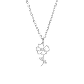kkjoy Birth Month Flower Necklace Stainless Steel August Birth Flower Poppy Pendant Necklace Best Friend Necklace Jewellery Gifts for Women Girls