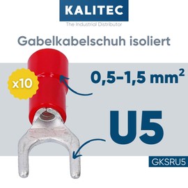 Kalitec GKSRU5 Cable Lugs Fork Cable Lugs 0.5 - 1.5 mm² I Red Partially Insulated I PVC Collar U5 I for Connecting Cables or Strands I Protects Electrical Connections I Crimp Connectors Pack of 10