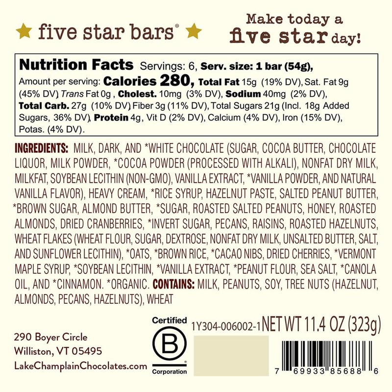 Lake Champlain Chocolates Five Star Bars, 6 Piece Variety Pack,