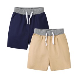 HILEELA ANG - Pantalones cortos de verano de algodón para niña, estilo informal, con cordón ajustable, color blanco, azul, 2401#bluekhaki, 2 Años