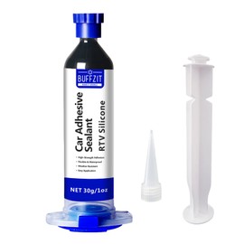 BUFFZIT RTV Silicone Windshield Sealant Black - Fast Cure Adhesive, High Strength Polyurethane Sealant & Windshield Repair Kit | Includes Pointed Mouth Cover x1 and Pushrod x1,30g/1oz