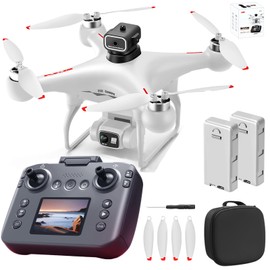 S116 GPS Drone with Screen Controller, Two-batteries, Brushless Motor, Altitude Hold, One Key Take Off/Landing, with Black Outdoor Carrying Case (White - 2 batteries)