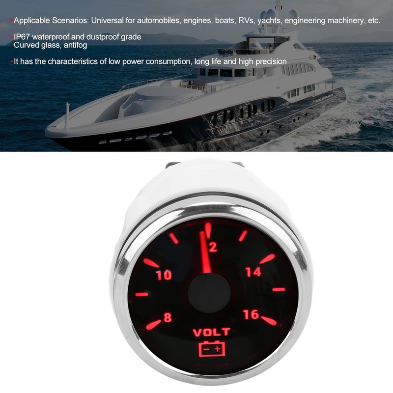 Boat Voltmeter, 52 mm Marine Voltmeter 8-16 V Pointer 7