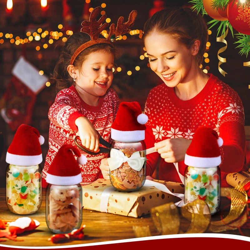 Hicarer 16 Set Christmas Plastic Mason Jars and Mini Santa