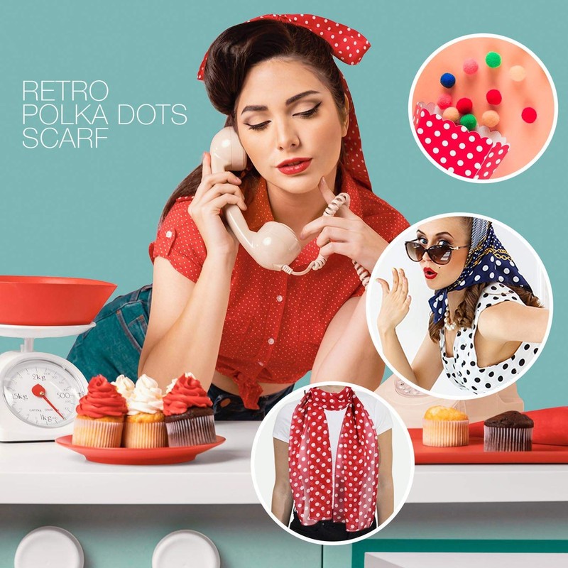 Basic Sense Retro 12mm Polka Dot Chiffon Scarf, Black