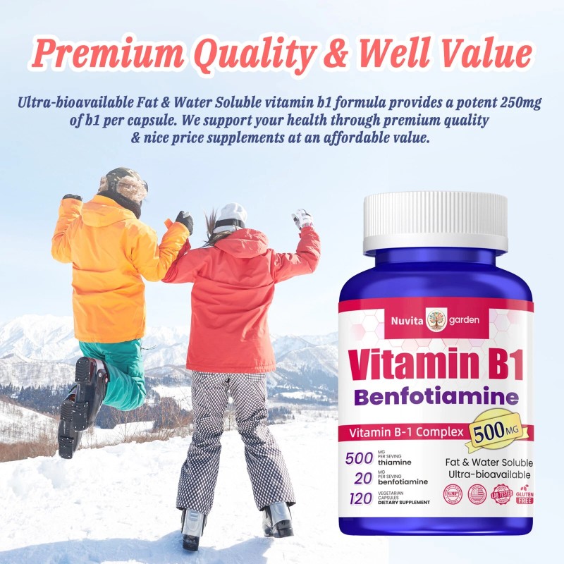 NuvitaGarden Vitamin B1 (Thiamin) 500 mg, 240 Caps - Energy