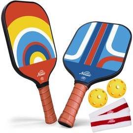 Nettie Pickleball Paddles Set of 2, USAPA Approved Carbon Fiber Pickleball Paddle, 13mm Polymer Honeycomb Core Pickle Ball Rackets Set for Women Girls Adult Men Beginner (Rainbow and Geometric)