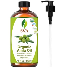 SVA Amla Oil Organic - 16 Fl Oz – 100% Natural Cold Pressed Organic Amla - for Face, Skin Care, Hair Care, Scalp Massage & Body Massage – Carrier Oil