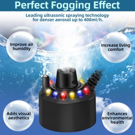 Mist Maker Mini Pond Fog Machine 12 Led Indoor Water Fountain Mister Fogger with Splashing Guard Atomizer Air Humidifier Ultrasonic Fogger for Water Feature Halloween and Other Holidays