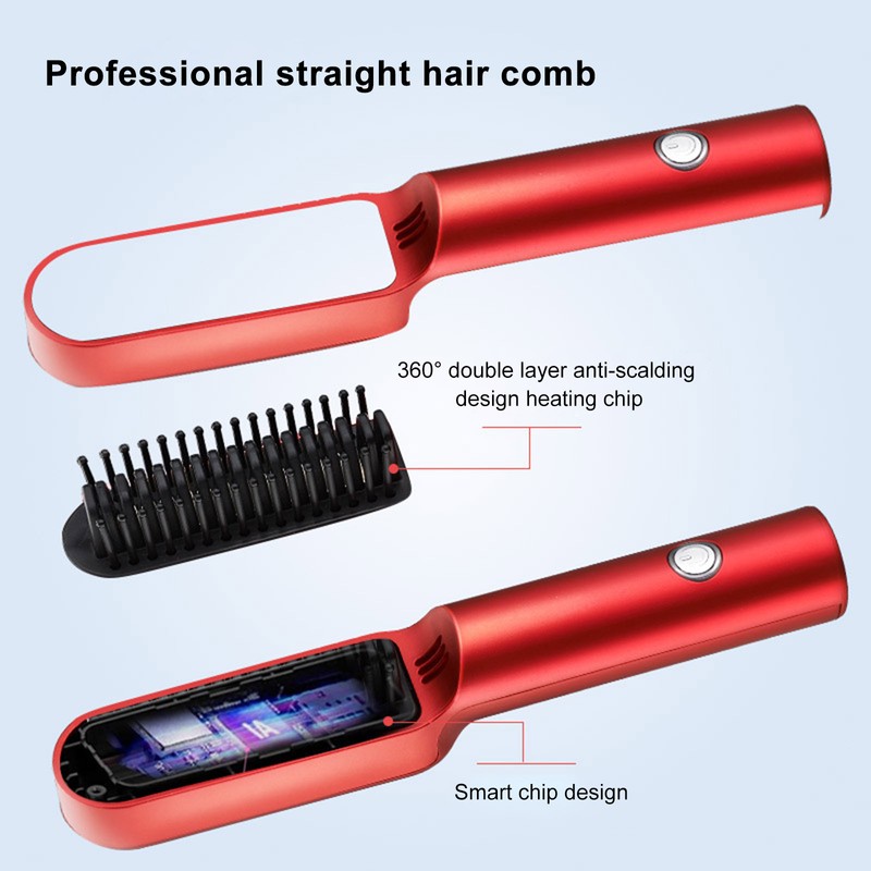 Professional Straight Hair Comb Wireless Rechargable Hair Straightener & Curler