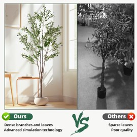 wowspeed Artificial Olive Tree 7FT, w/10.25inch White Tall Planter, Faux Olive Tree Artificial Plants with Natural Wood Trunk and Lifelike Fruits, Sturdy to Hang String Lights for Home Office Decor