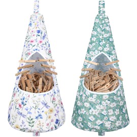 Ribbonlic 2 Pcs Clothespin Bag Hanging Storage Organizer 9x24 Inch Clothes Pin Bag Waterproof Enlarged Floral Laundry Clothespin Hanging Bag Clothespin Holder with Extra Large Opening and Hanging Rope