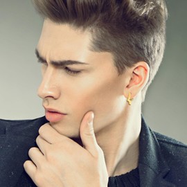 Flongo Men's Viking Pentagram Earrings: Black Gold Silver Stud Earrings Stainless Steel Norwegian Viking Star Rune Hoop Earrings Punk Amulet Geometric Earrings Jewellery Gift for Men Women, Stainless