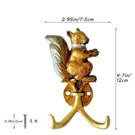 Pewery Vintage Squirrel Shaped Decorative Wall Hooks Rack Hangers for Hanging Clothes Coats Towels Keys Hats, 2 Pack Antique Metal Mounted Wall Hook