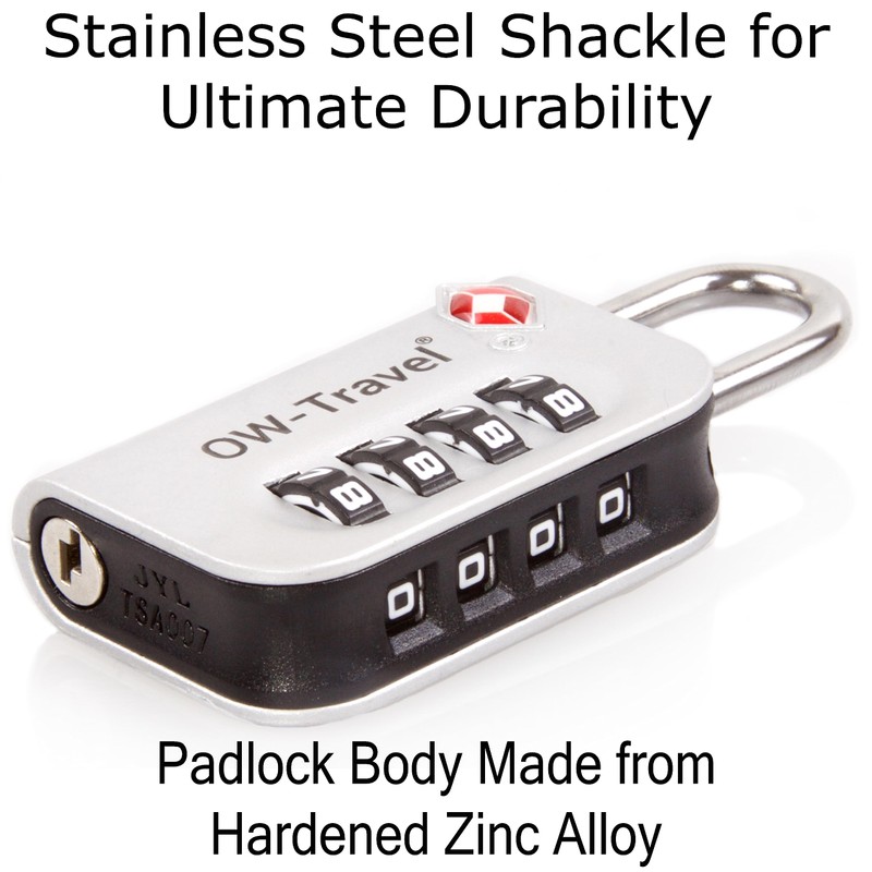 OW-Travel Luggage Locks TSA Approved (1 Pack Silver) 4 Digit