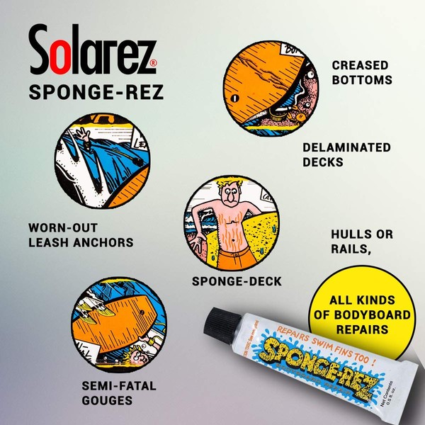 SOLAREZ Sponge-Rez Bodyboard & Swim Fin Repair (2 Oz) ~ Tough, Clear, Ultra-Flexible Resin, Works on Ethafoam, Surlyn, EVA, Vinyl, and Arcel Board Repairs, NOT for EPS! ~ Made in The USA!