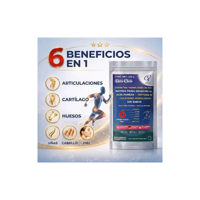 Grenetina Hidrolizada De Res Grass Fed 420g Alta Pureza