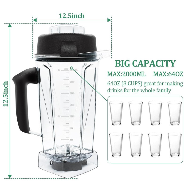 For Vitamix Blender Pitcher 64 oz. -60865, Clear, 5200 Replacement