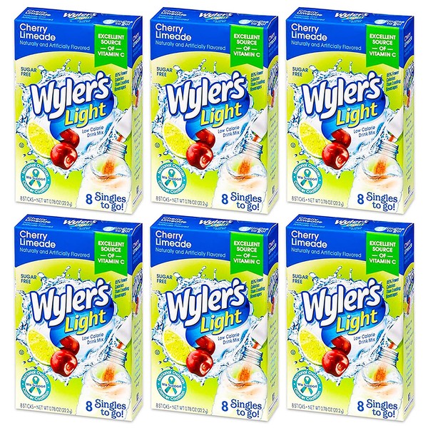 Wyler's Cherry LIMEADE Singles to Go 6-Boxes (8 Packets Each Box)