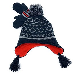 Carter's Baby Boys' Diamond Knit Earflap Beanie & Mittens Set - Black Multi, 12