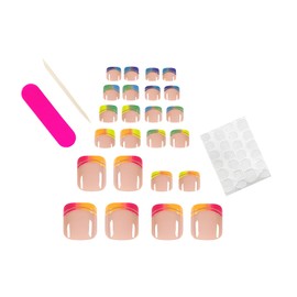 French Tip Press on Toenails Short Square Fake Toenails Full Cover Artificial Colorful Glue on Toenail Glossy Acrylic False Toes Nails Summer Art Toe Nails for Women 24Pcs