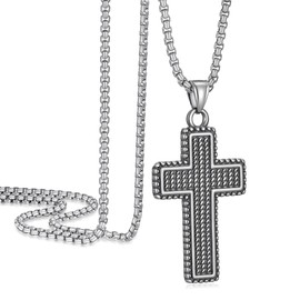RepaTime Black Cross Necklace for Men, Stainless Steel Cross Necklace Christian Pendant Necklaces for Men, Stylish & Durable Necklaces, Fade-Resistant Jewelry Gift for Him