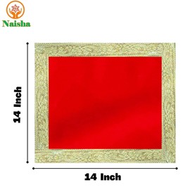 NAISHA Red Pooja Aasan Mat Set of 2, 14" X 14" Velvet Puja/Altar Cloth Mandir, Multipurpose Pooja Decorations Keeping Accessories of Temple, Chowki, Slab Article.