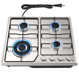 Gveyajo Gas Cooktop 4 Burner, 23 Inch Stainless Steel Gas Stove Top for NG/LPG, Built-in Propane Stove with Electronic Pulse Ignition, 27400BTU, Outdoor & Indoor Use