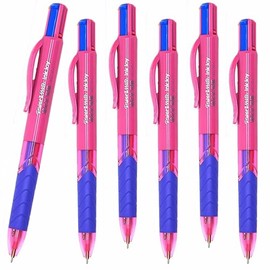 FNX 6 x PaperMate InkJoy Quatro Retractable Ballpoint Pens | 0.7mm Medium Point Nib | 4 Fun Ink Colours - Pink, Sky Blue, Lime Green & Purple | Pink Barrel with Purple Grip | Loose in Plain Packaging