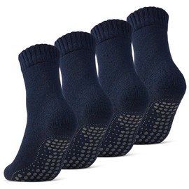 2 | 4 | 6 Pairs of ABS Socks Men Women Non-Slip Socks with Wool, 4 Pairs | Navy