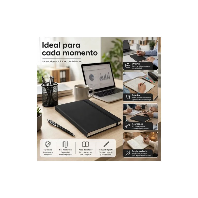 5pcs Libreta A5 Pasta Dura Escolar Oficina 5 Bolígrafos