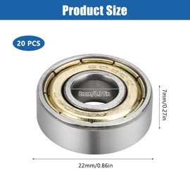 Pack of 20 Ball Bearings 8 x 22 x 7 mm, Ball Bearings 608ZZ, ABEC Inline Ball Bearings, Skateboard, Skateboard Ball Bearings 608, Metal Double Shielded Miniature Deep Groove Ball Bearings for