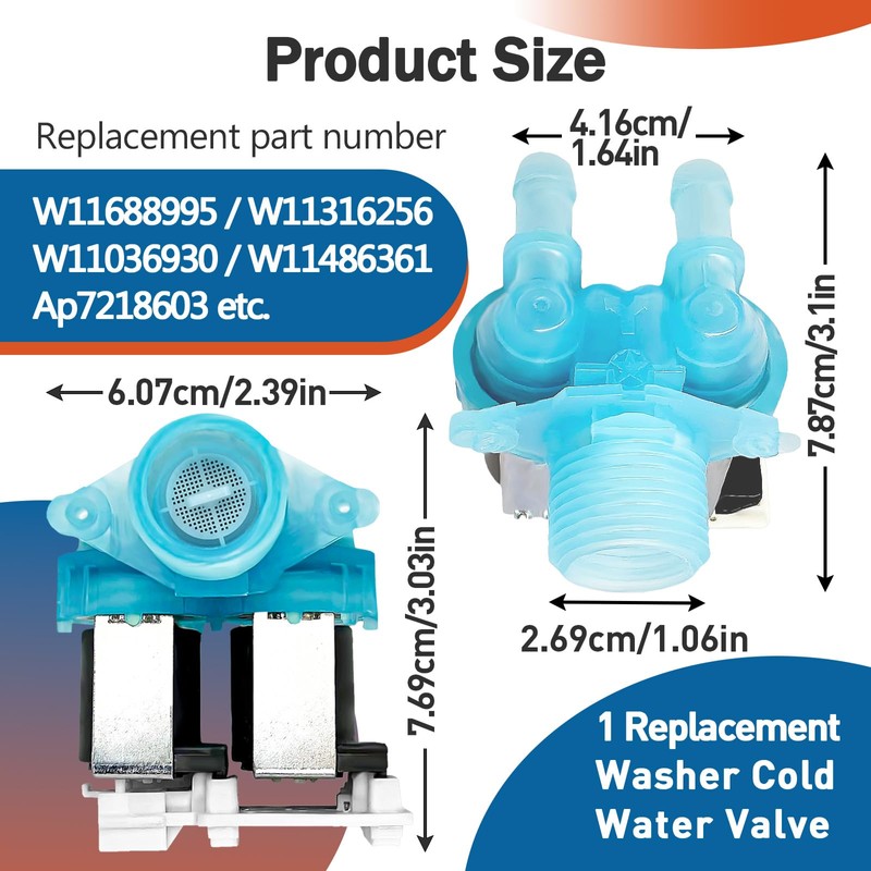 W11688995 Washer Water Inlet Valve, Replacement Compatible with Whirlpool &