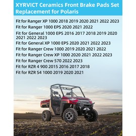 Brake Pads for Polaris Ran/ger XP 1000 2018-2023 Gen/eral 1000 EPS 2016-2020 Ran/ger Crew XP 1000 2019-2020, OEM# 7518863 2203318, Ceramics Front and Rear Brake Pad Set