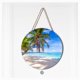 Ceutoiy Welcome Palm Tree Sign Front Door Hanger, Tropical Beach Ocean 12" Welcome Signs Yard Party Holiday, Palm Welcome Wreaths For Porch Bedroom Living Room Kitchen