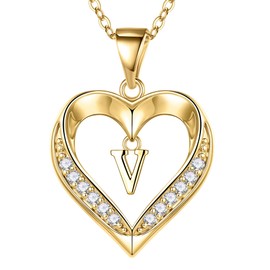 Turandoss Heart Necklace with Letters for Women - Trendy 14K Gold Plated Heart Initial V Pendant Necklace, Non Tarnish Waterproof Jewelry for Women