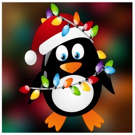 Christmas Penguin High Quality Double-Sided Window Cling with 20 Snowflakes - Seasonal Window Decorations (Small)