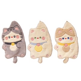 Moecat Life Loop Towel, Water Absorbent, Quick Drying, Hand Towel, Cute, Animal, Hand Towel, Soft, Washbasin, Kitchen (Set of 3)