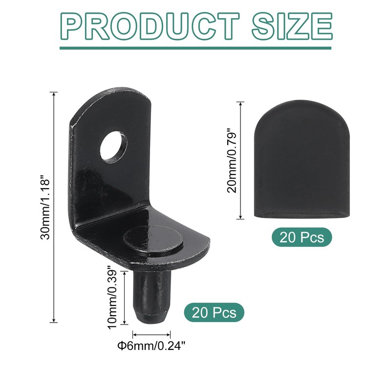 sourcing map 20Pcs Shelf Support Pegs, 6mm L-Shaped Bracket Style