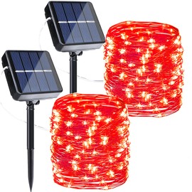Joomer Solar String Lights Outdoor, 2Pack Total 100FT 300LED 8 Modes Solar Fairy Lights,Waterproof Lights for Tree, Patio, Garden, Outdoors Decoration (Red)