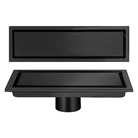 HEEDU Drenaje de Piso-10 * 30CM, SUS304 Hogar Acero Inoxidable Coladeras de Desagüe, Cubierta Oculta Desmontable, Drenaje de Ducha 2 en 1 (Negro)