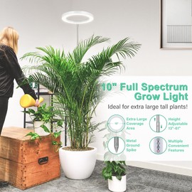 LORDEM 10" Grow Light for Indoor Plants, Full Spectrum Plant Lamp with 160 LEDs, 4H/8H/12H Timer, 10 Dimmable Levels, 3 Spectrum Modes, Height Adjustable 65", Ideal for Growing Large Tall Plants