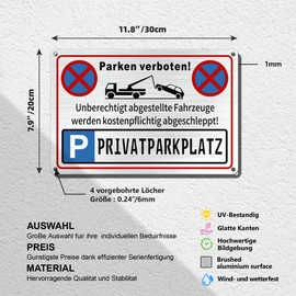 TAKULA Parken Verboten Sign - Parken Verboten Privatgrundstück (30 x 20 cm Aluminium), Parking Prohibited Sign Private Parking Sign Private Parking